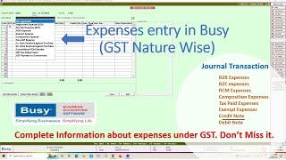 Managing Expenses in Busy | GST Exp. | RCM Exp. | Composition Exp. | Journal Voucher | B2B | B2C