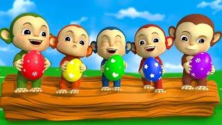 Five Little Monkeys - Suprise Eggs | Baby RoyaCoco Nursery Rhymes & Kids Songs