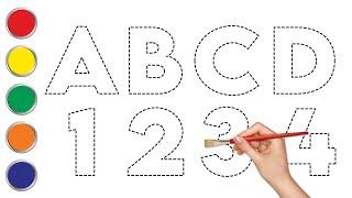 How to Draw and Paint Alphabet Letters ABCD-1234 for kids