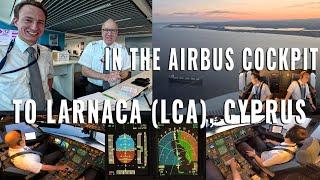 AIRBUS COCKPIT TO LARNACA  (LCA), CYPRUS | Flight preparation, briefing + full approach  to Rwy 22