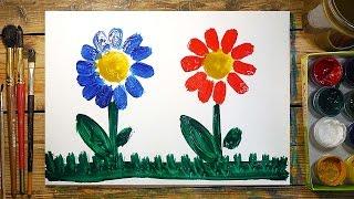 Как нарисовать 2 Цветка | Простые рисунки красками | Урок рисования для детей