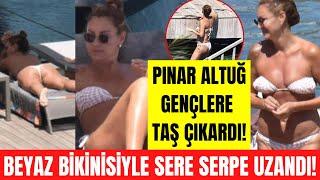 47 yaşındaki Pınar Altuğ beyaz bikinisiyle genç kızlara taş çıkardı! Plajda sere serpe uzandı!