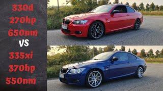 BMW e92 335xi 370hp 570nm VS BMW e92 330d 270hp 650nm | Dragy Test 0-100km 1/4mile |