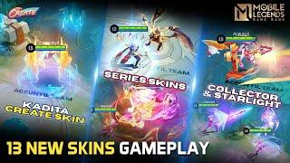 13 NEW SKINS GAMEPLAY | KADITA CREATE | AAMON & HANABI | LAYLA COLLECTOR | GUSION SL | FLORYN SUMMER