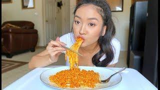 CHEESY CARBONARA FIRE NOODLE MUKBANG