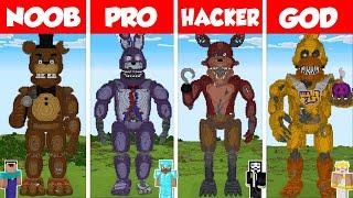 Minecraft FIVE NIGHTS AT FREDDY'S STATUE HOUSE BUILD CHALLENGE - NOOB vs PRO vs HACKER vs GOD / FNAF