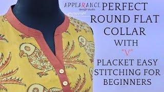 Perfect Round Flat Collar With V Placket Easy Stitching For Beginners Easy Method ️ Sewing Tutorial