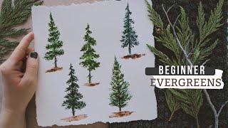 FIVE EASY WATERCOLOR EVERGREEN TREES/ WATERCOLOR TUTORIAL FOR BEGINNERS