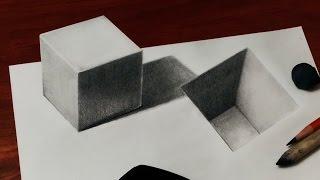 Amazing Optical Illusion - How to Draw a 3D Cube and Hole - 3D trick Art