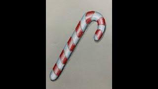 How to Draw a 3D Candy Cane with Colored Pencils