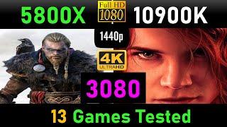 Ryzen 5800X vs 10900K + RTX 3080 | 1080P, 1440P, 4K // Test in 13 Games with Ultra High Settings