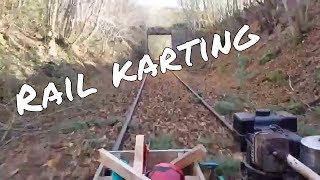 Go karting on abandoned railroad tracks!  Homemade train with dog