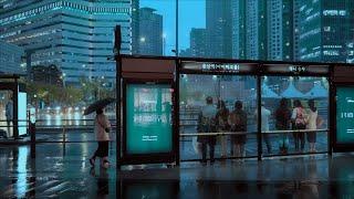 4K SEOUL RAIN WALK - Around Yongsan Station and BTS HYBE Building And a rainy night. Ambience sound