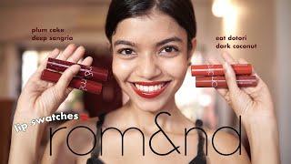 INDIAN SKIN LIP SWATCHES - Rom&nd Juicy Lasting Tint! Best Red & Orange Korean Lip Tints | #limese