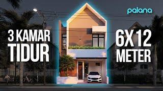 Desain rumah minimalis 2 lantai ukuran 6x12 meter dengan 3 kamar tidur