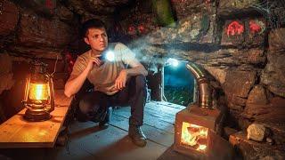 OVERNIGHT IN A CAVE WITH A STOVE IN A WILD FOREST | SURVIVAL | WHO LIVED HERE?