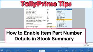 How to Enable Item Part Number Details in TallyPrime Stock Summary