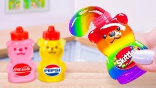 Rainbow Skittle Bottle Jelly RecipeMaking Satisfying Miniature Soda Bottle Jelly With Mini Squishy