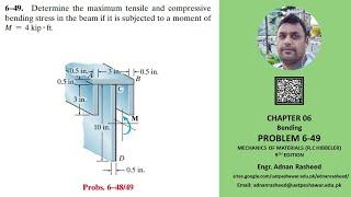6-49 Determine maximum tensile and compressive bending stress | Mech of Materials Rc Hibbeler