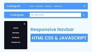 Create a Responsive Navigation Bar with Search Box in HTML CSS & JavaScript |  Responsive Navbar