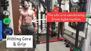 The abs are getting clearer.  Hitting core and grip in a deficit. #abs #core #6packsabs