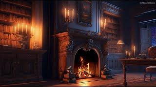 Ancient Library Ambience ASMR  Library Sounds For Studying | Crackling Fireplace Sounds