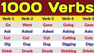 1000 Verb Forms in English V1 V2 V3 | V1 V2 V3 V4 V5 Verbs List | V1 V2 V3 english | Verbs V1 V2 V3