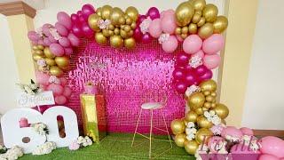 How To Shimmer Wall + Balloon Garland | Fuchsia  Pink 60th Birthday Party