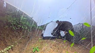 Camping In Heavy Rainstorm and thunder ️Struggling To Pitch a Tent During a Rainstorm