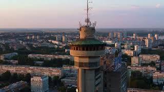 Genex Tower overlooking highway in Belgrade, Serbia, Drone photography in 4K