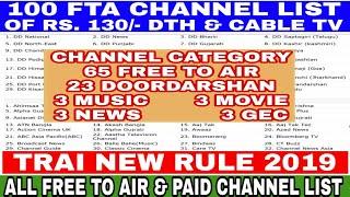 Selected 100 Free To Air Channel Of Rs 130/- Dth & Cable Tv / Trai New Rule 2019