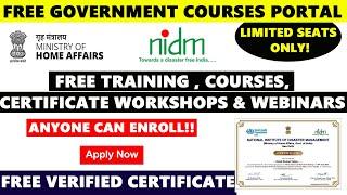 Government Free Training Courses with Certificate | Ministry of India Free Courses for Students|NIDM