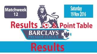 English PREMIER LEAGUE  Matchweek 12 : Results, Goals , Point Tables |  (19/11/2016)