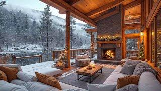 Relaxing with Snowfall Morning Porch Ambience ️ Winter Soft Jazz Instrumental Music for Study, Work