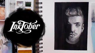 Drawing male portrait with Winsor and Newton Cotman Watercolors - Inktober 2018 Day 2