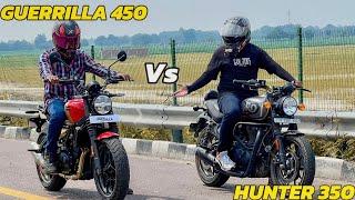 Royal Enfield GUERRILLA 450 vs HUNTER 350| Top Speed & Drag Race | First On YOUTUBE