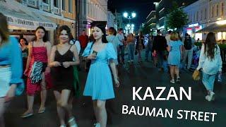 Kazan - Bauman Street - Night Walking Tour Russia  - 4K- Evening City Walk With Real Ambient Sounds