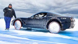 Saw Blade Corvette On a Frozen Lake