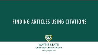 Finding Articles Using Citations