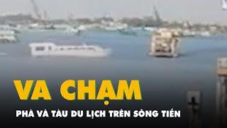 Khoảnh khắc phà và tàu du lịch va chạm trên sông Tiền, nhiều người bị thương