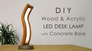 Curved Wood and Acrylic LED Desk Lamp with Concrete Base | Bending Acrylic