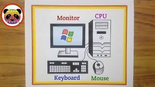 Computer Drawing / How to Draw Desktop Computer Step By Step / Computer Parts Drawing / Computer