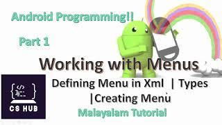 Working with Menus |Defining Menu in Xml  |Creating Menu| Options Menu | Context menu| Popup menu