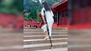 Straight Hair Ampute Lady Travelling in Traditional Long Dress | Amputee Girl | Amputada