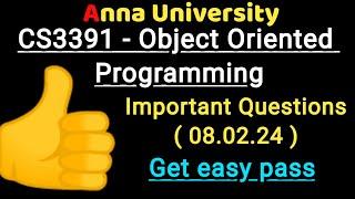 CS3391 Object Oriented Programming | important Questions | tomorrow exam | anna university | oop