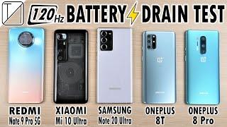 Redmi Note 9 Pro 5G vs Mi 10 Ultra / Note 20 Ultra / OnePlus 8T / 8 Pro Battery Life DRAIN Test!