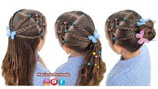 Lindo Penteado com Elásticos e Tranças | Beautiful Hairstyle with Elastics and Braids for Girls 