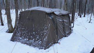 Hot Tent Camping in Snow and Rain | Ep.13