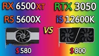 RTX 3050 + i5 12600K vs RX 6500xt + R5 5600X - Test in 15 Games 1080p