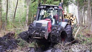 Valtra forestry tractor in mud, difficult conditions